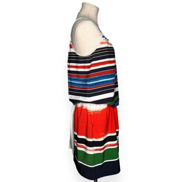 CLOVER CANYON Striped Spaghetti Strap Slip Mini Dress Resort Tropical Blouson SI - Picture 2 of 8